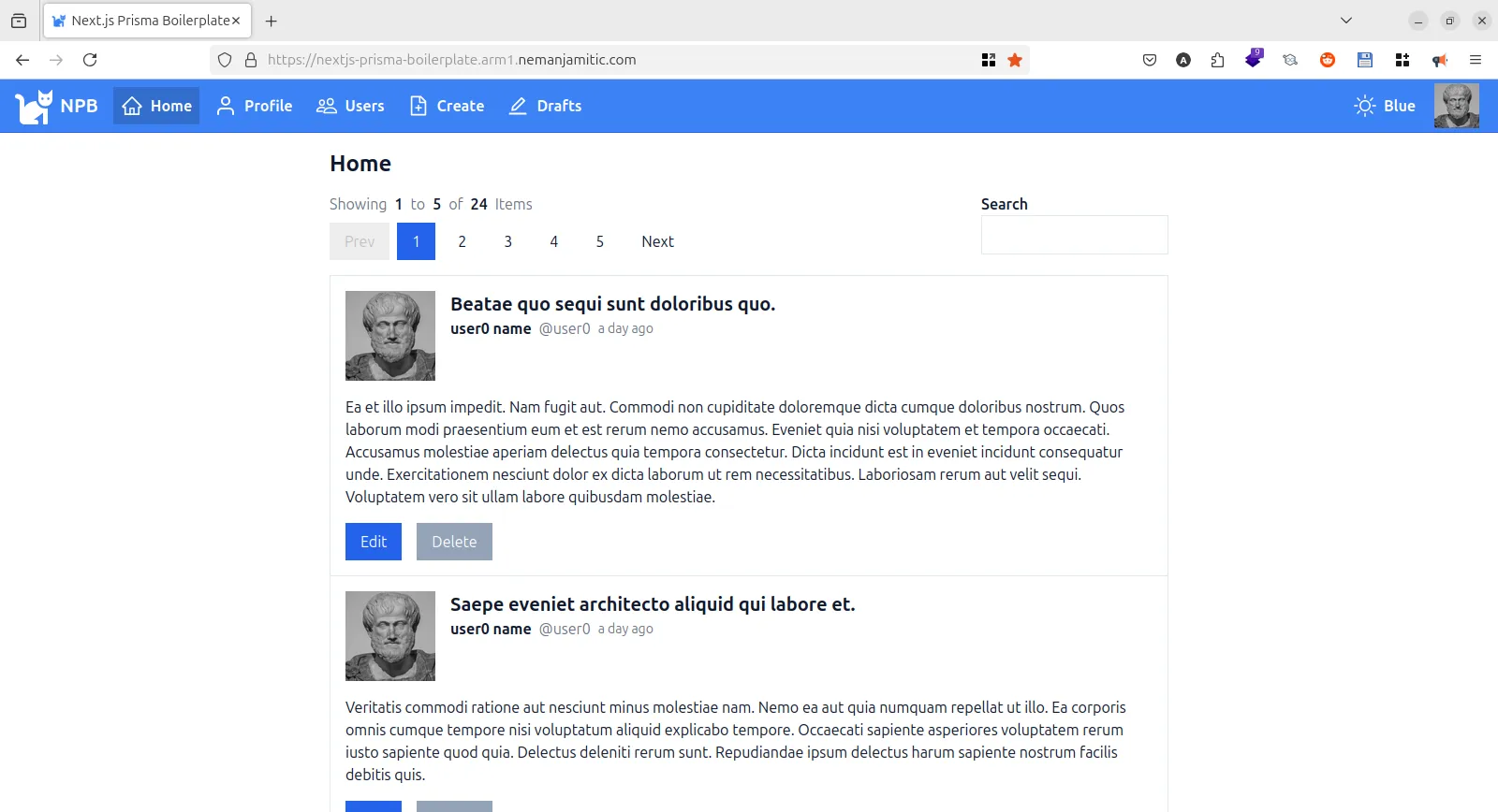 Homepage Nextjs Prisma boilerplate